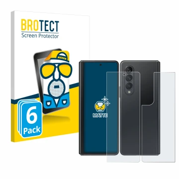 Face avant d’un emballage produit avec le logo de la marque BROTECT. À côté, l’appareil Samsung Galaxy Z Fold 3 5G (Avant+Arri