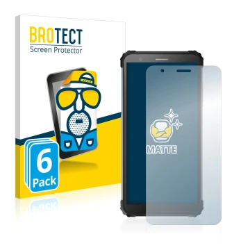 Face avant d’un emballage produit avec le logo de la marque BROTECT. À côté, l’appareil Blackview BV6600 Pro est représenté av