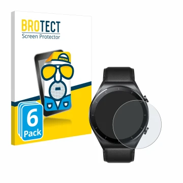 Face avant d’un emballage produit avec le logo de la marque BROTECT. À côté, l’appareil Xiaomi Watch S1 est représenté avec la