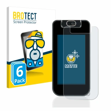 Face avant d’un emballage produit avec le logo de la marque BROTECT. À côté, l’appareil Vtech Kidicom Advance 3.0 est représen