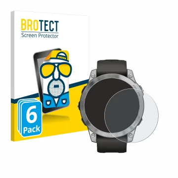 Face avant d’un emballage produit avec le logo de la marque BROTECT. À côté, l’appareil Garmin Fenix 7 (47 mm) est représenté 