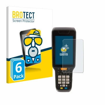 Face avant d’un emballage produit avec le logo de la marque BROTECT. À côté, l’appareil Datalogic Skorpio X5 est représenté av