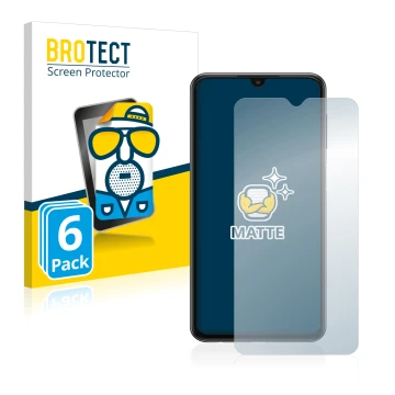 Face avant d’un emballage produit avec le logo de la marque BROTECT. À côté, l’appareil Samsung Galaxy A23 est représenté avec