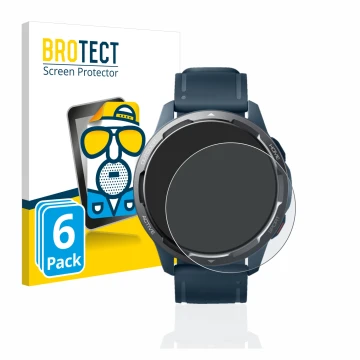 Face avant d’un emballage produit avec le logo de la marque BROTECT. À côté, l’appareil Xiaomi Watch S1 Active est représenté 