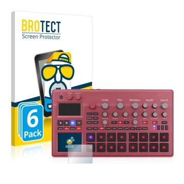 Face avant d’un emballage produit avec le logo de la marque BROTECT. À côté, l’appareil KORG electribe Sampler est représenté 