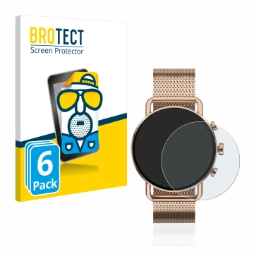 Face avant d’un emballage produit avec le logo de la marque BROTECT. À côté, l’appareil Skagen Falster Gen 6 (41 mm) est repré