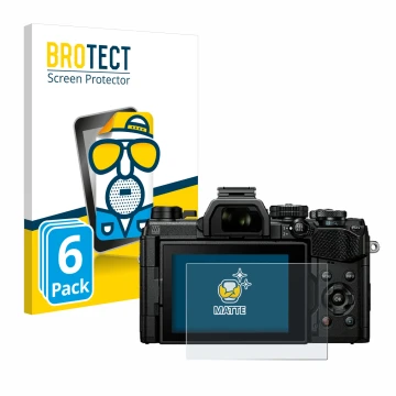Face avant d’un emballage produit avec le logo de la marque BROTECT. À côté, l’appareil Olympus OM System OM-5 est représenté 