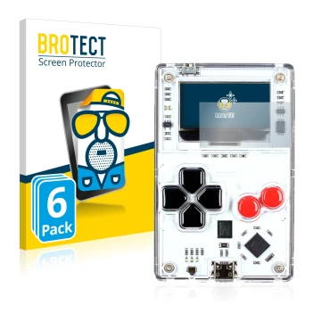 Face avant d’un emballage produit avec le logo de la marque BROTECT. À côté, l’appareil Arduboy FX est représenté avec la prot