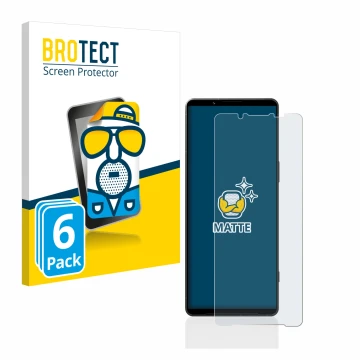 Face avant d’un emballage produit avec le logo de la marque BROTECT. À côté, l’appareil Sony Xperia 1 V est représenté avec la