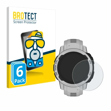 Face avant d’un emballage produit avec le logo de la marque BROTECT. À côté, l’appareil Garmin Instinct 2S Solar (40 mm) est r