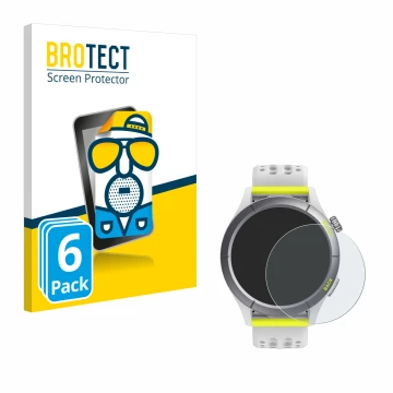 Face avant d’un emballage produit avec le logo de la marque BROTECT. À côté, l’appareil Huami Amazfit Cheetah est représenté a