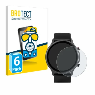 Face avant d’un emballage produit avec le logo de la marque BROTECT. À côté, l’appareil Hama Fit Watch 6910 est représenté ave