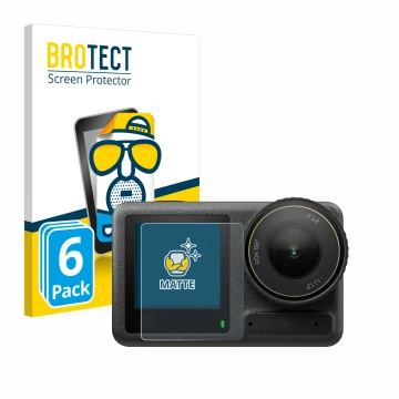 Face avant d’un emballage produit avec le logo de la marque BROTECT. À côté, l’appareil DJI Osmo Action 4 (Affichage avant) es