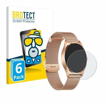 Face avant d’un emballage produit avec le logo de la marque BROTECT. À côté, l’appareil Xcoast X-Watch Joli XC Pro est représe