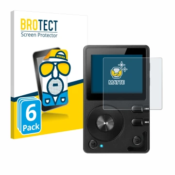 Face avant d’un emballage produit avec le logo de la marque BROTECT. À côté, l’appareil Hifi Walker H2 est représenté avec la 