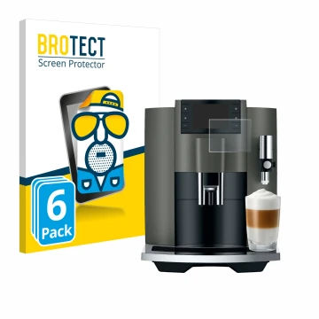 Face avant d’un emballage produit avec le logo de la marque BROTECT. À côté, l’appareil Jura E8 (EC) est représenté avec la pr