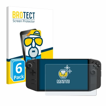 Face avant d’un emballage produit avec le logo de la marque BROTECT. À côté, l’appareil Lenovo Legion Go est représenté avec l