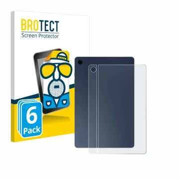 Face avant d’un emballage produit avec le logo de la marque BROTECT. À côté, l’appareil Samsung Galaxy Tab A9 Plus 5G (Arrière
