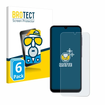 Face avant d’un emballage produit avec le logo de la marque BROTECT. À côté, l’appareil Samsung Galaxy A25 5G est représenté a