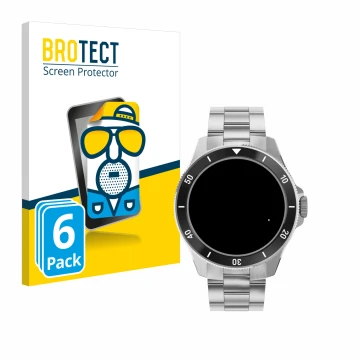 Face avant d’un emballage produit avec le logo de la marque BROTECT. À côté, l’appareil Withings ScanWatch Nova (42 mm) est re
