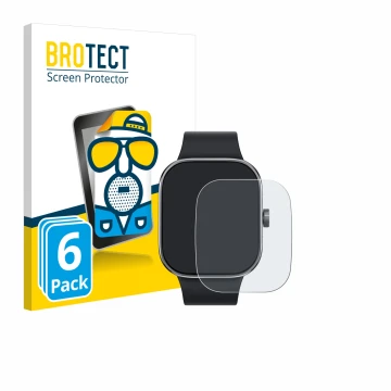 Face avant d’un emballage produit avec le logo de la marque BROTECT. À côté, l’appareil Xiaomi Redmi Watch 4 est représenté av