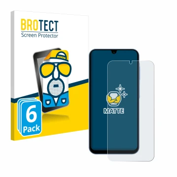 Face avant d’un emballage produit avec le logo de la marque BROTECT. À côté, l’appareil Samsung Galaxy A15 5G est représenté a
