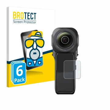 Face avant d’un emballage produit avec le logo de la marque BROTECT. À côté, l’appareil Insta360 One RS 1-Zoll 360 est représe