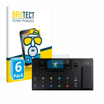 Face avant d’un emballage produit avec le logo de la marque BROTECT. À côté, l’appareil Line 6 Helix LT est représenté avec la