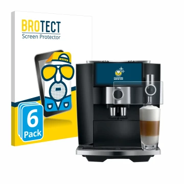 Face avant d’un emballage produit avec le logo de la marque BROTECT. À côté, l’appareil Jura J8 twin est représenté avec la pr