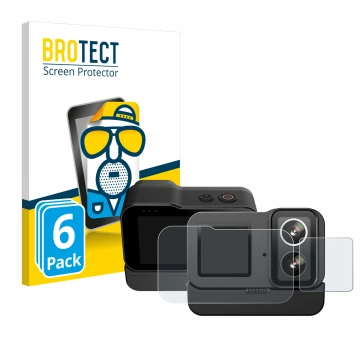 Face avant d’un emballage produit avec le logo de la marque BROTECT. À côté, l’appareil SJCAM SJ20 Dual Lens est représenté av