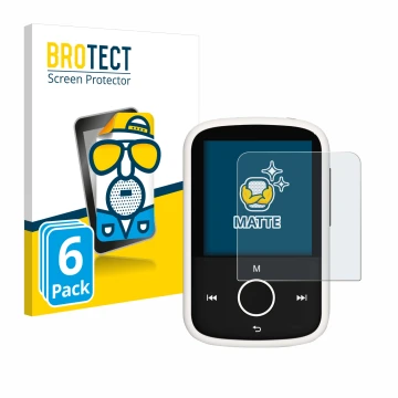 Face avant d’un emballage produit avec le logo de la marque BROTECT. À côté, l’appareil Majority MP3 16GB est représenté avec 