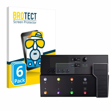 Face avant d’un emballage produit avec le logo de la marque BROTECT. À côté, l’appareil Line 6 POD GO est représenté avec la p