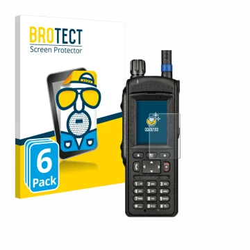 Face avant d’un emballage produit avec le logo de la marque BROTECT. À côté, l’appareil Motorola MTP6650 est représenté avec l