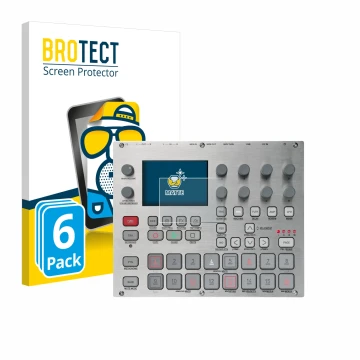 Face avant d’un emballage produit avec le logo de la marque BROTECT. À côté, l’appareil Elektron Syntakt E25 Remix Edition est