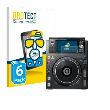 Face avant d’un emballage produit avec le logo de la marque BROTECT. À côté, l’appareil Pioneer XDJ -1000MK2 est représenté av