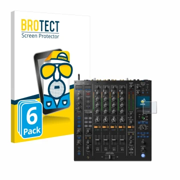 Face avant d’un emballage produit avec le logo de la marque BROTECT. À côté, l’appareil Pioneer DJM A9 est représenté avec la 