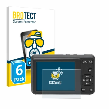 Face avant d’un emballage produit avec le logo de la marque BROTECT. À côté, l’appareil Kodak Pixpro FZ55 est représenté avec 