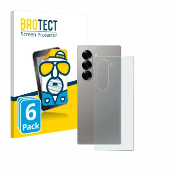 Face avant d’un emballage produit avec le logo de la marque BROTECT. À côté, l’appareil Samsung Galaxy Z Fold 6 5G (Arrière) e