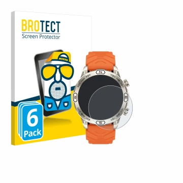 Face avant d’un emballage produit avec le logo de la marque BROTECT. À côté, l’appareil Bytelike Smartwatch 1.43