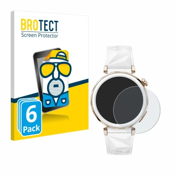Face avant d’un emballage produit avec le logo de la marque BROTECT. À côté, l’appareil Huawei Watch GT 5 Pro (42 mm) est repr