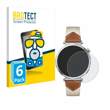 Face avant d’un emballage produit avec le logo de la marque BROTECT. À côté, l’appareil Huawei Watch GT 5 (41 mm) est représen