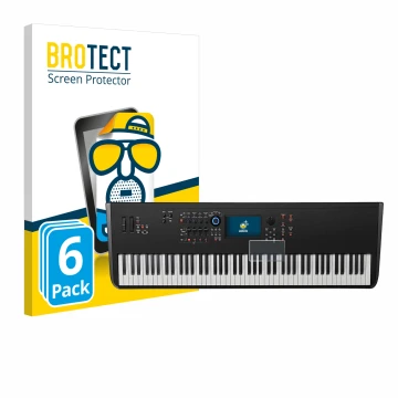 Face avant d’un emballage produit avec le logo de la marque BROTECT. À côté, l’appareil Yamaha MODX8+ est représenté avec la p