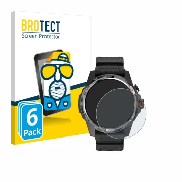 Face avant d’un emballage produit avec le logo de la marque BROTECT. À côté, l’appareil Mobvoi Ticwatch Atlas est représenté a