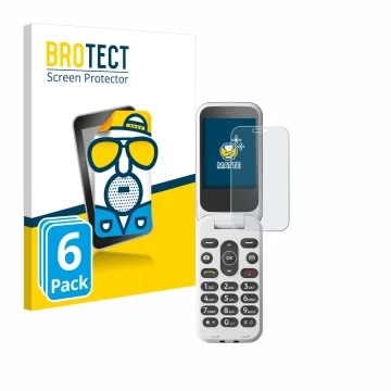 Face avant d’un emballage produit avec le logo de la marque BROTECT. À côté, l’appareil Doro 2820 est représenté avec la prote