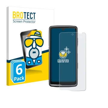 Face avant d’un emballage produit avec le logo de la marque BROTECT. À côté, l’appareil Crosscall Stellar M6 est représenté av