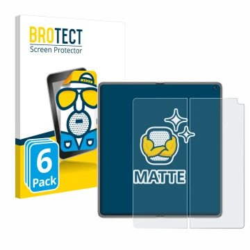 Face avant d’un emballage produit avec le logo de la marque BROTECT. À côté, l’appareil Huawei Mate X6 (Affichage interne) est