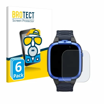 Face avant d’un emballage produit avec le logo de la marque BROTECT. À côté, l’appareil Xiaomi Mibro Kids Z3 est représenté av