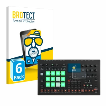 Face avant d’un emballage produit avec le logo de la marque BROTECT. À côté, l’appareil Elektron Analog Rytm MKII est représen
