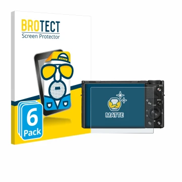 Face avant d’un emballage produit avec le logo de la marque BROTECT. À côté, l’appareil Sony Cyber-Shot DSC-RX100 VIIA est rep