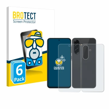 Face avant d’un emballage produit avec le logo de la marque BROTECT. À côté, l’appareil Samsung Galaxy A36 5G (Avant+Arrière) 